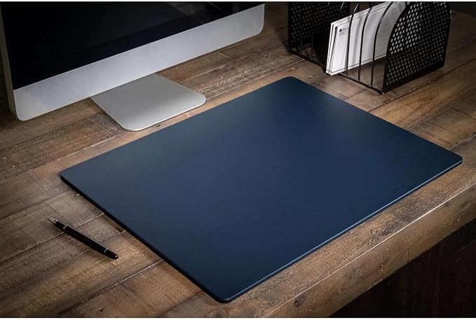 DACASSO Leatherette Conference Table Pad - Luxury Leather Desk Blotter for Writing - Padded Executive Desk Surface Protector - (Navy Blue, 20” x 16”)