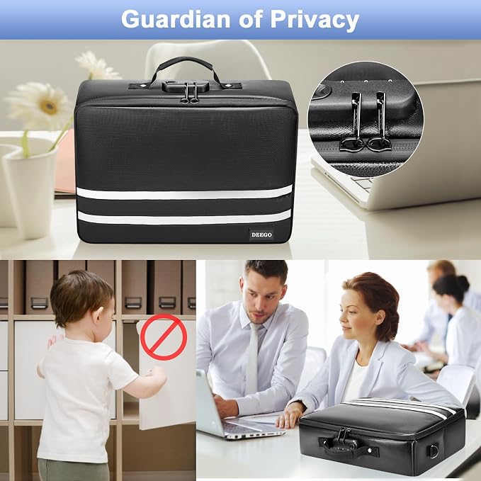 DEEGO Fireproof Document Organizer With Lock, Waterproof File Organizer for Important Document Folder, File Paper, Certificate, Passport, Portable Fireproof Safe Bag for Office Storage, Travel, Gifts
