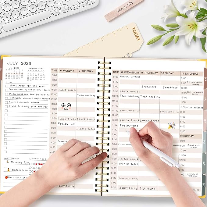 Large 2026-2027 Academic Planner, Weekly & Monthly Appointment Book from Jul. 2026 - Jun. 2027, Work & Life Daily Hourly Planner with Time Slots, Agenda Organizer for Home School, Beige, 8.5" x 11"