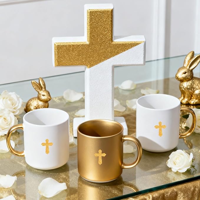 Whaline 1200Pcs Easter Mini Holographic Stickers Self Adhesive Stickers Gold Cross Sparkly Label Decals for Craft Scrapbook Envelope Card Teacher Reward, 10 Sheets