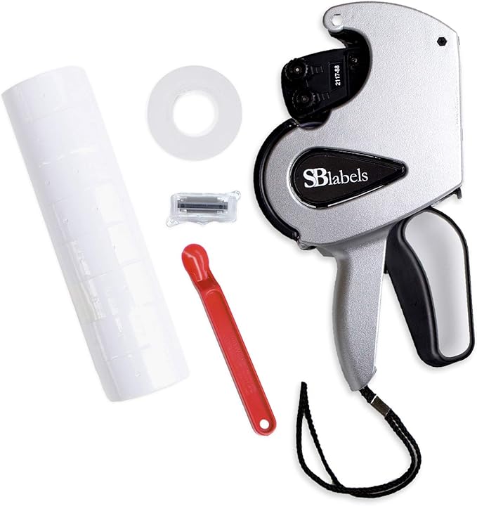 SBLABELS PG421065 Two Line Price Gun / 2 Line Pricing Gun, Black Ink, Monochrome Labels, Indoor Use