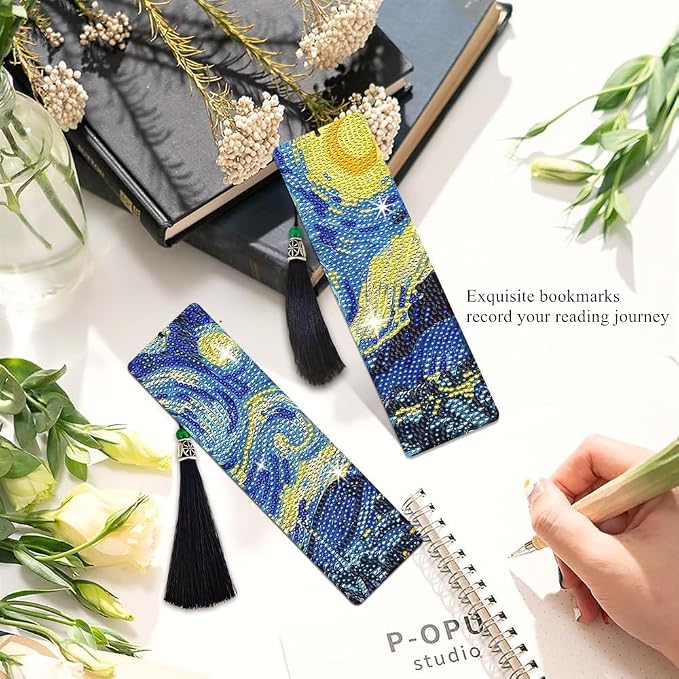4 PCS Diamond Art Bookmarks Van Gogh Starry Night, DIY Acrylic Diamond Painting Bookmarks Kits for Adult Reader and Crafts Lovers