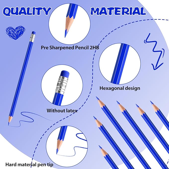 36 PCS Blue Pencils with Eraser, Pre-Sharpened HB Pencils for Writing & Drawing, School Supplies for Kids Homework, Tests, Art Crafts & Teacher Grading (Blue)