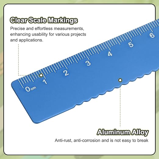 HARFINGTON Straight Ruler 15cm Metric Metal Aluminum Alloy Measuring Bookmark Clip Rulers Scale Tool for Measure Study Reading Classroom Office, Blue