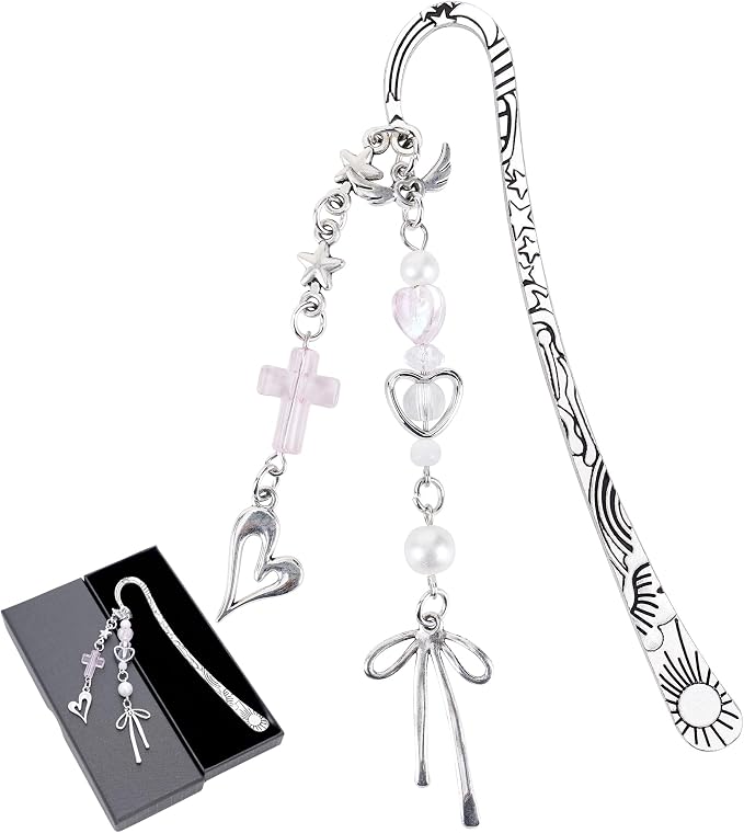 Unique Bow Bookmark Gifts - Charm Pink Aesthetic Book Mark Cute Silver Chain Tassel Metal Page Marker for Reading Women Girls Readers Students Teachers School Supplies Birthday Valentines