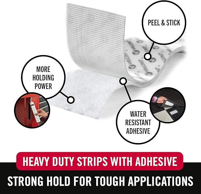 VELCRO Brand Heavy Duty Strips with Adhesive 8 Sets, White Wide 4in x 2in Holds 10 lbs Industrial Strength Stick On Tape Indoor or Outdoor Use, 8 Count (Pack of 2)