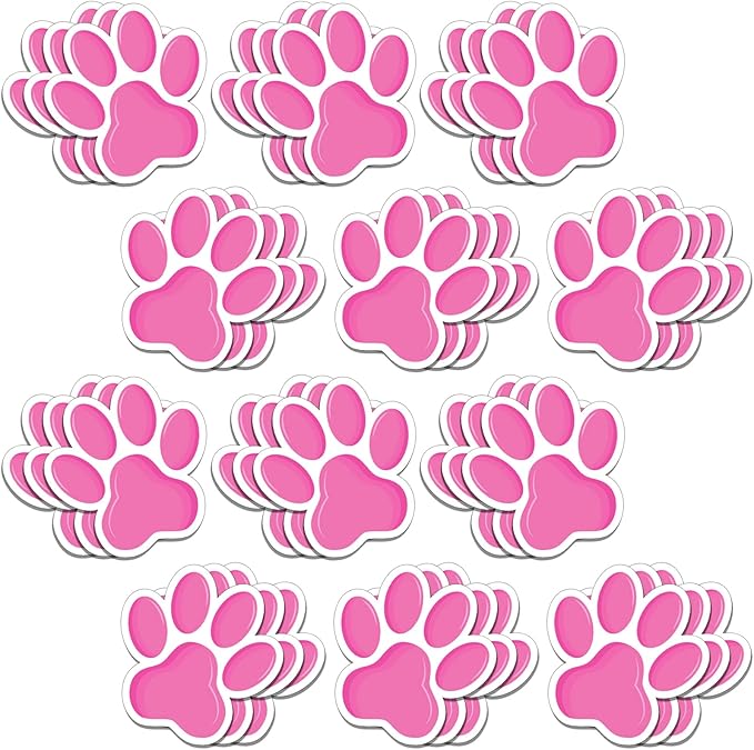 Junkin 60 Pcs Mini Paw Prints Cutouts Accents Bulletin Board Patrol Table Decorations Wall Decal Poster for Kids Educational School Home Party Supplies (Pink Purple)