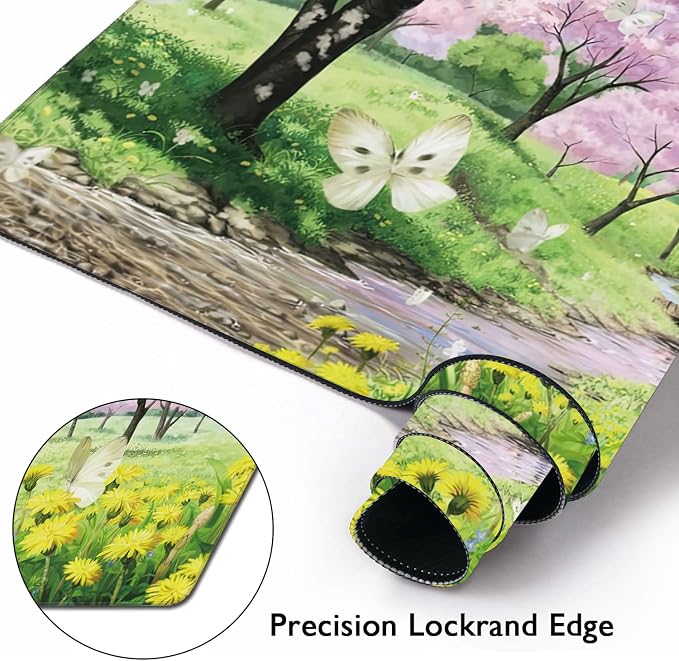 Spring Garden Extended Gaming Mouse Pad Large Desk Mat with Non-Slip Rubber Base and Stitched Edges,Keyboard Mouse Mat Desk Pad for Work,Game,Office,Home 35.4 * 15.7 Inch