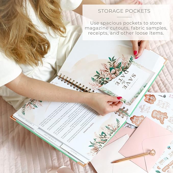 Clever Fox Wedding Planner – Notebook Organizer for Bride – Wedding Planning Binder Book with Pockets – Engagements Gift, 10x11″ (Mint Green)