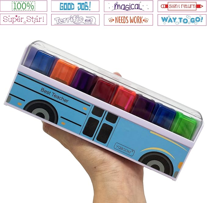 Best Teacher Stamp Kit Elementary Teacher Stamps Self-Inking Stamps with Stamp Tray
