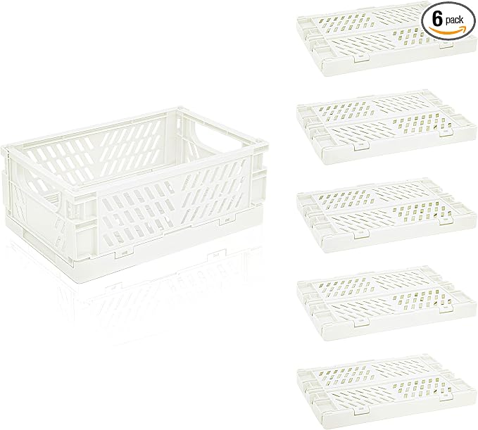 6 Pack Mini Foldable Small Plastic Baskets for Organizing and Storage，Collapsible Storage Crates,Mini Bins for Home Kitchen Bedroom Bathroom Office (White, Small 6x4x2.2)