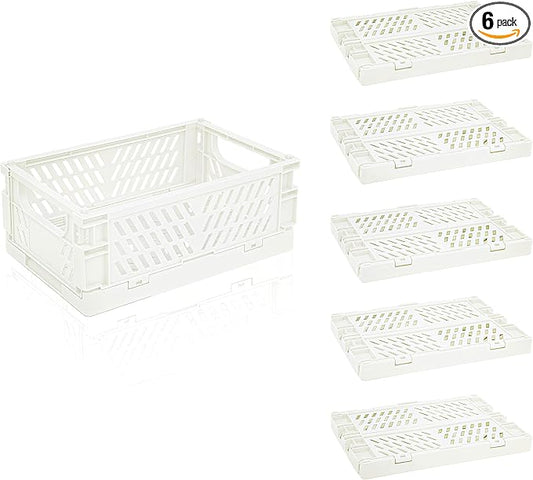 6 Pack Mini Foldable Small Plastic Baskets for Organizing and Storage，Collapsible Storage Crates,Mini Bins for Home Kitchen Bedroom Bathroom Office (White, Small 6x4x2.2)