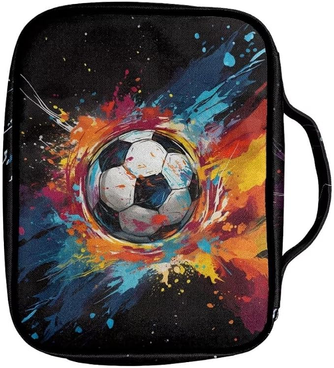 Coldinair Color Splatter Soccer Bible Cover for Kids Boy Bible Case Bible Carrier Carrying Organizer Purse Handbag with Zipper Pockets Church Bag