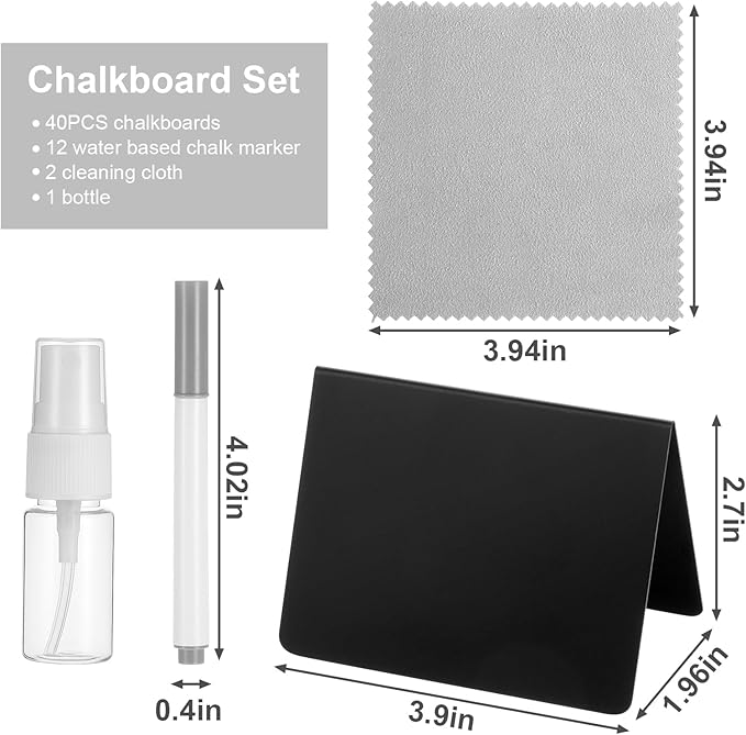 40 Pack Reusable Mini Chalkboard Signs, Food Labels for Party Buffet Catering Supplies, 3.9x2.7 Inch Black Buffet Display Tent Cards with V-Shaped Design