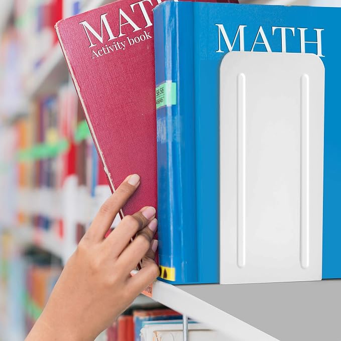 Acrimet Bookends for Shelves, Heavy Duty Steel Metal Book Ends, Non-Skid Book Stopper, Book Storage Holder for Home, Library, Jumbo Large Size 9" H x 4" W x 4 1/2" D, (White) (1 Pair / 2 Pieces)