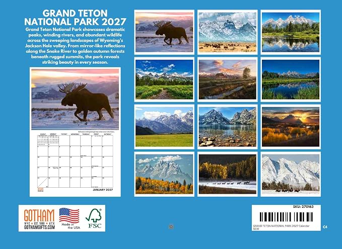Grand Teton National Park Calendar 2027 Monthly Wall Calender 12 Month