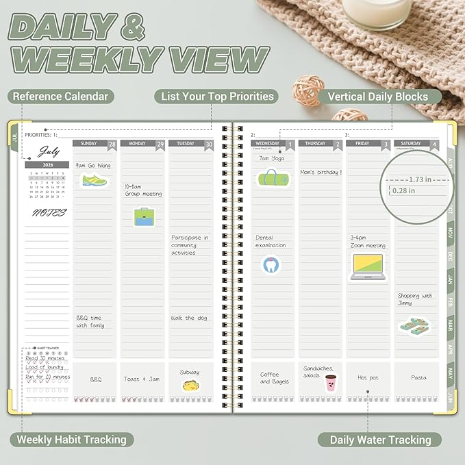 Academic Planner 2026-2027 (8.5" x 11") - Weekly & Monthly Planner (Jul. 2026 - Jun. 2027), Column View Calendar Organizers, Hardcover Agenda Book with Tabs for Office & School, Green