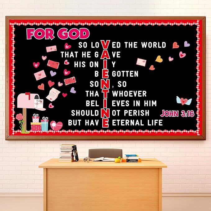 Valentine's Day Jesus Religious Bulletin Board Christian Classroom Decorations February Valentines Letter Heart Mailbox Cutouts Sunday School Bulletin Board Border for Kids School Home Door Decor