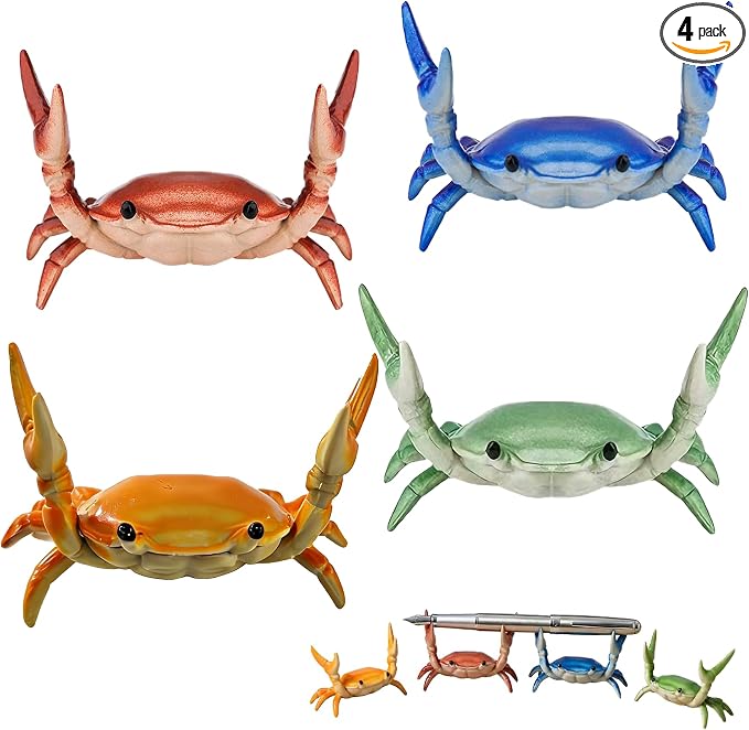 4 Pcs Crab Pen Holder, Creative Weightlifting Desk Crab Pen Holder Stand, Cute Desk Organizers and Accessories, Home School Studio Office Decor for Small Items Storage(Orange + Red + Blue+ Green)