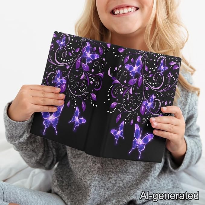 Dreaweet Purple Butterfly Book Cover Sleeve Protector for Women Girls Stretchable Floral Print Book Sleeve Protector Hardcover Book Socks Back to School Gifts Up to 9 x 11 Inch