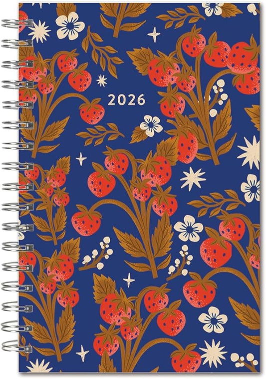 2026 Weekly & Monthly Planner, Botanical Fruit and Floral Design, 12-Month Engagement Calendar: 2026, 6" x 9", Strawberry Fields