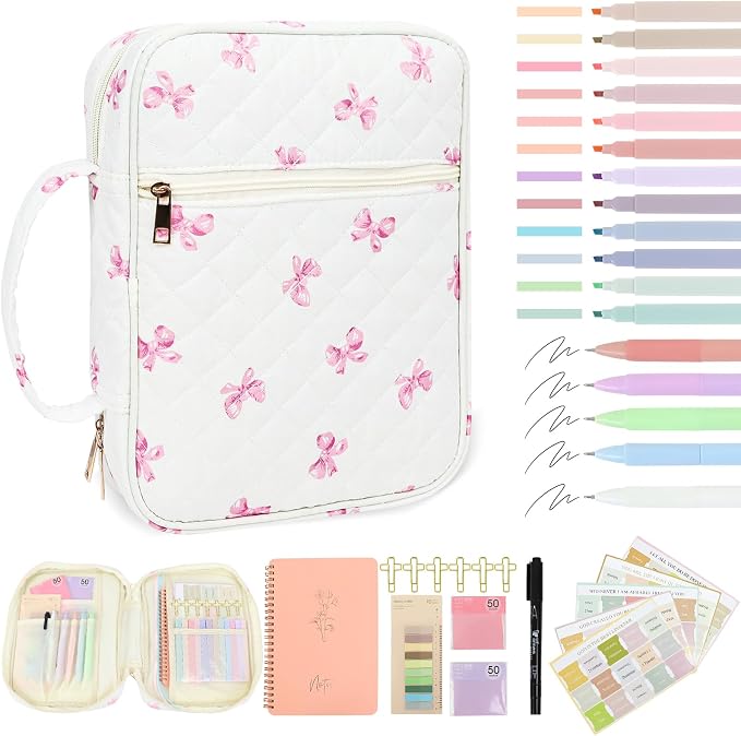 Bow Bible Cover Case for Women Journaling Kit Quilted Large Bible Book Sleeve