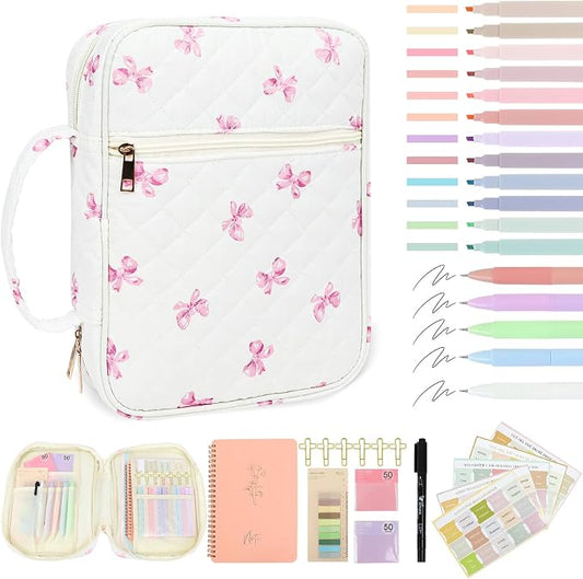 Bow Bible Cover Case for Women Journaling Kit Quilted Large Bible Book Sleeve