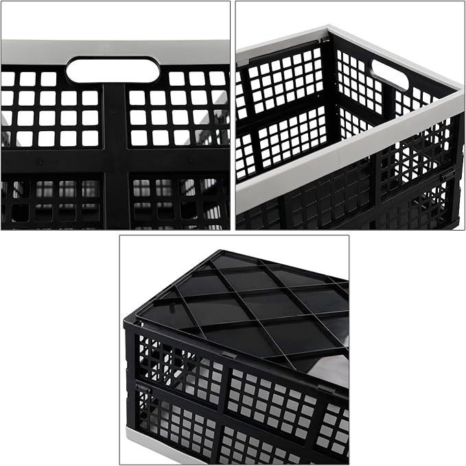 42L Collapsible Milk Crates 3 Packs, Stackable Storage Baskets with Handles, Folding Storage Containers for Organizing Tools, Books, Food, Drinks, Camping, Shopping & Transport