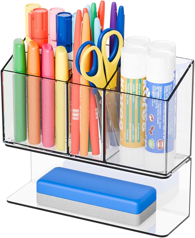 Yieach Clear Magnetic Dry Erase Marker Holder for Whiteboard,Non-Slip Magnet Expo Marker Holder and Magnetic Cup for Dry Erase Markers,Acrlic Pencil Pen Holder for Locker,Classroom,White Board,Office