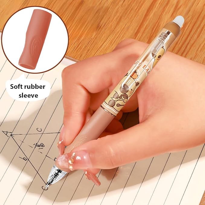 12 PCS Cute Erasable Pens,Capybara Erasable Gel Ink Pens,0.5mm Black Ink - Retractable,Cute Capybara School Supplise,Kawaii Capybara Stationery Set, Perfect for Office, School, Women,Man