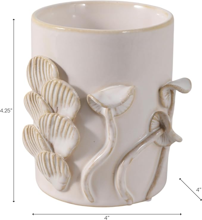 Ceramic Desk Organizer with Mushroom Design for Workspace Decor - Stylish Small Desktop Decor for Office Accessory - Versatile Desk Stationery Storage Holder for Kitchen or Bedroom - 4", Ivory