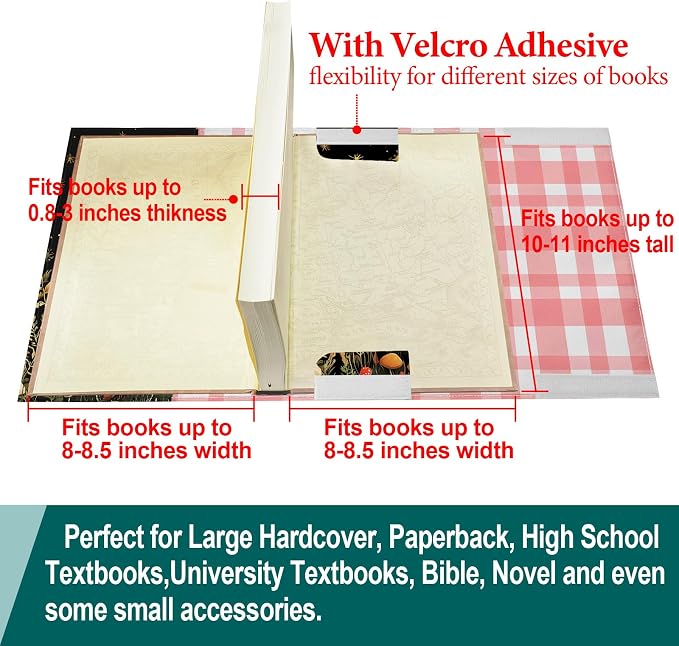 Book Cover Protector for Paperback,Adjustable Soft Canvas Fabric Book Cover with Pocket Bookmark,Double Side Print Book Dust Jacket Covers for Hardcover Book Lovers Gift Mushroom L