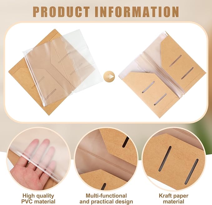 Travelers Journal Notebook Accessories Kit Include Travel Kraft File Folder, Zipper Case, Pen Holder, Binder Clip and Elastic Bands Travel Accessories Supplies(1 Pack,Standard Size)
