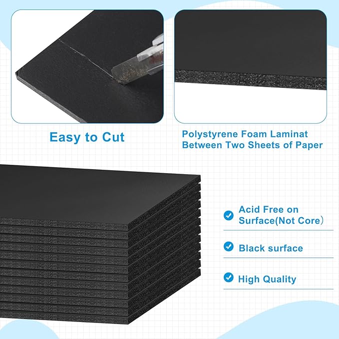 Tenceur 20 Pcs Large Foam Boards Bulk Foam Core Backing Board 3/16 Inch Thickness Foam Core Board Foam Poster Boards for Presentations, School, Office, Art Projects(Black,20 x 30 x 3/16 Inches)