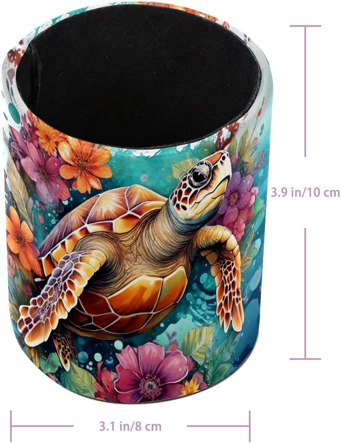 Desk Organizer Pen Holder for Desk, Sea Turtle Flower Pencil Holder, Large Capacity Pen Cup Makeup Brush Holders Desktop Office Supplies Storage Organizer