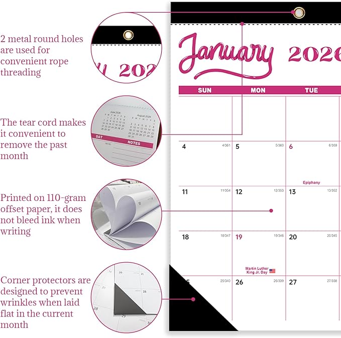 Desk Calendar 2026, Wall Calendar 2026-2027 Large Size 17" X 12" Covers January 2026 to June 2027, Pink Cute Desktop Monthly Calendar for Home Classroom School or Teacher Gifts & Office Supplies