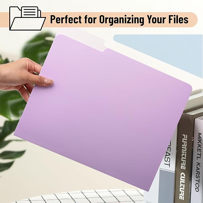 Mr. Pen- Poly File Folders with Tabs, 1/3 Cut Tab, 36 Pack, Letter Size, Pastel Colors, Plastic File Folders Letter Size (8.5 x 11 inches) for Office, School, Business, Documents Files Paper