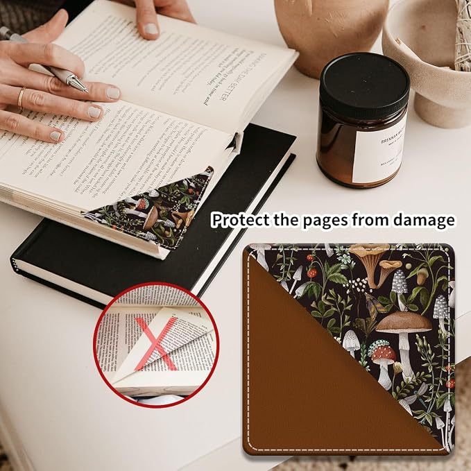 Cute Leather Bookmarks, Fun Triangle Making Corner Bookmark, Book Accessories for Reading Book Lovers, Unbreakable Page Markers for Women Men Cute Boho Mushroom