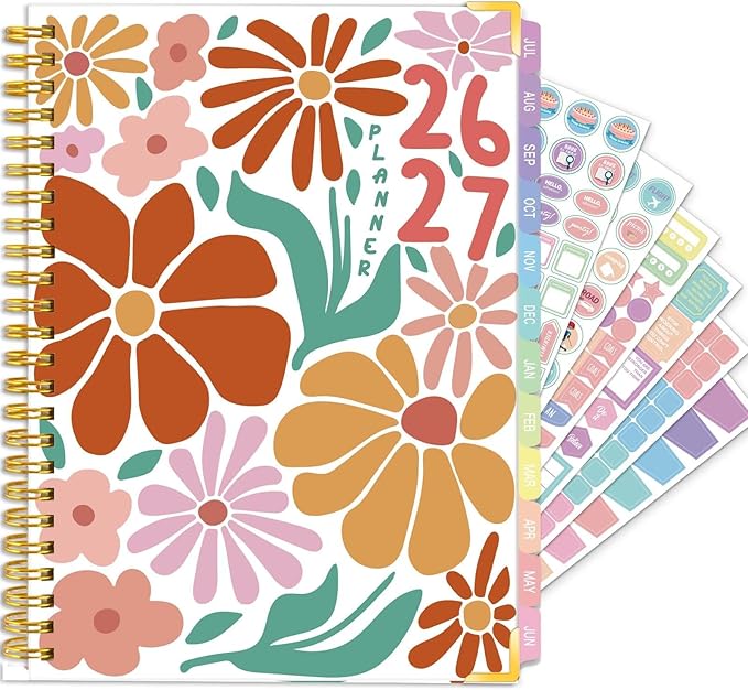GuassLee Academic Planner 2026-2027 form July 2026 to June 2027, A5 Size, Weekly and Monthly Planner 2026 with Hard Cover Laminated Tabs, Storage Pocket Includes Stickers for Office School Supplies