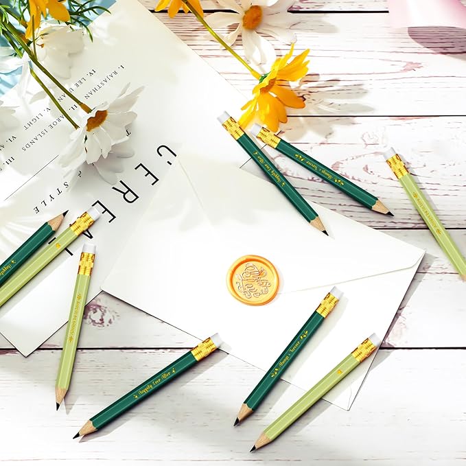 Crtiin 50 Pcs Bridal Shower Pencils Half Golf Wedding Pencils with Eraser 4 Inch Short Pocket Pre Sharpened for Wedding Game Bridal Shower Presents Classroom School(Light/Dark Green)