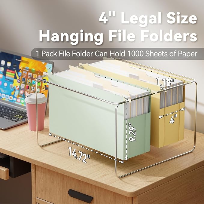 Ansook Hanging File Folders Legal Size Extra Capacity,Heavy Duty 4" Expanding Legal File Folder Hanging with Tabs,6 Pack Plastic Filing Cabinet Folders,Hanging File Organizer for Office Home School