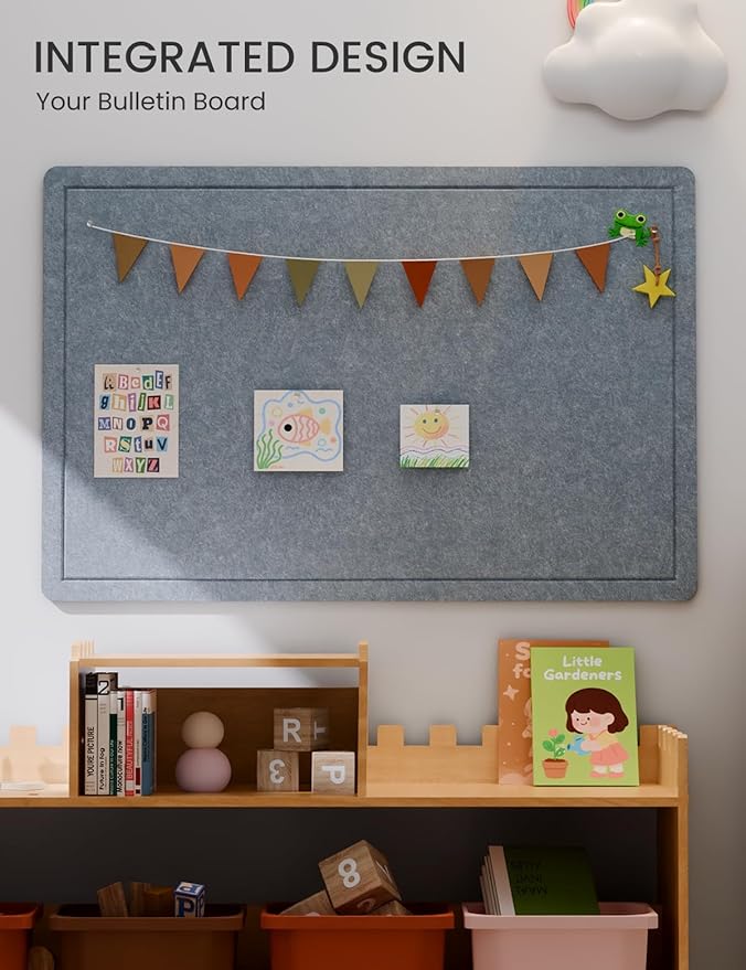 Fluxynara Bulletin Board,35.4" x 23.6" Cork Board Alternative with 12 Safe Removable Adhesive Tabs, Foldable Felt Pin Board for Home Office, Classroom, Bedroom,Entryway for Walls— Blue Gray