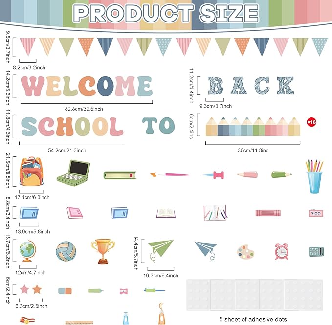 Boho Welcome Back to School Bulletin Board Set First Day of School Classroom Decorations Pencil Notebook Schoolbag Paper Cutouts for Teacher Preschool Elementary Classroom Chalkboard Wall Door Decor