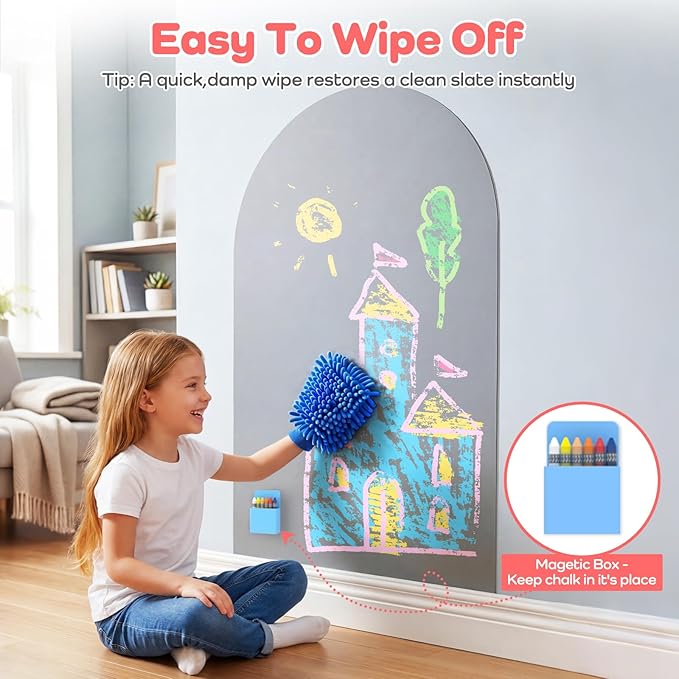 48x32 Magnetic Wall Decal Arch Shape -Black Chalkboard for Kids Playroom & Classroom Heavy Duty Magnetic Base for Building Tiles & Letters | Includes Liquid Chalks & Accessories (Grey)