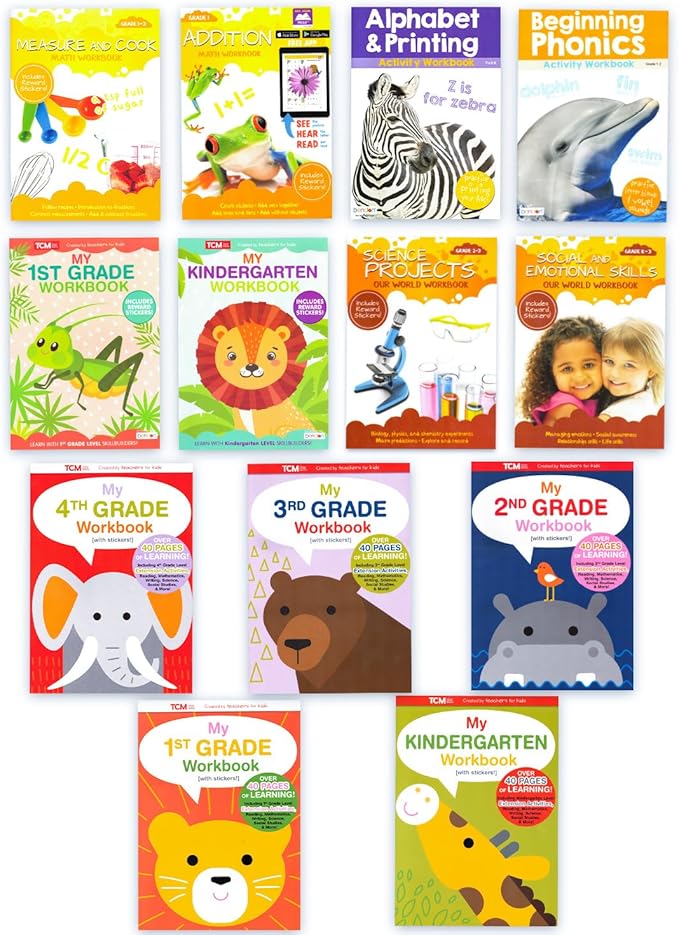 Bulk Teacher Created Materials Pre-K, Kindergarten, Workbooks 13 Pack - Learning Study Bulk Activity Bundle with 13 Educational Workbooks | Teacher Created Materials Classroom Supplies