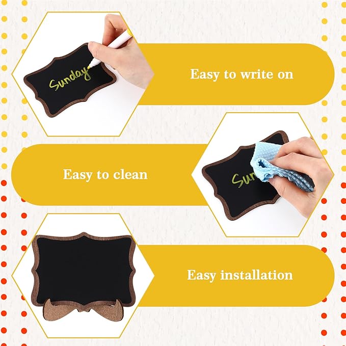 20 Pack Mini Chalkboards Signs with 12 Colored Chalk Pens 3 x 4'' Small Rectangle Chalkboards with Easel Stand Place Cards for Weddings Birthday Parties Message Board Sign
