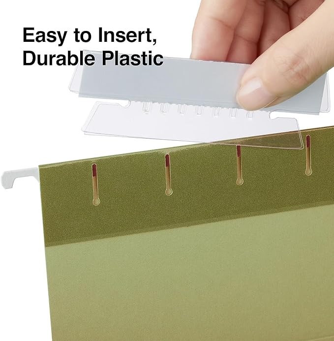Staples Plastic Tabs, 3.5" x 5/8", Clear Self‑Adhesive Filing Tabs for Binders, Folders & Projects – 50/Pack