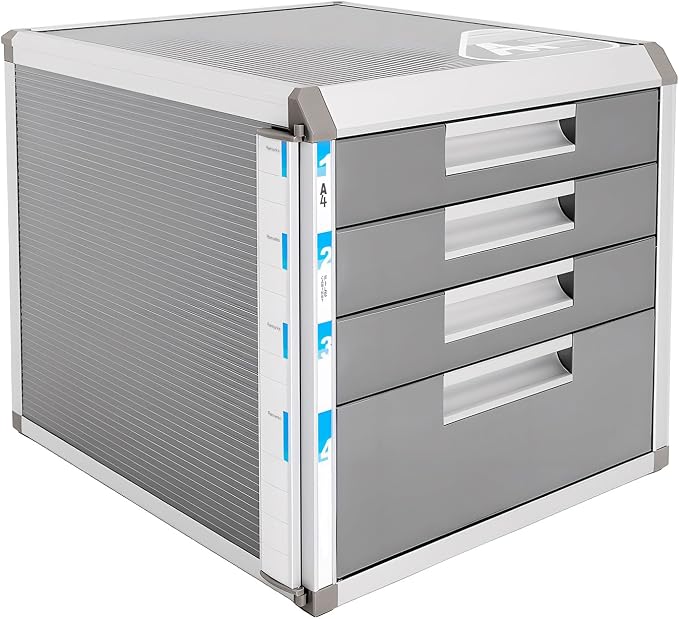 File Cabinet with Drawers Office Document Storage Box Filing Organzier Lockable Desktop Drawer Organizer for Papers Mail Notebooks Stationery (4-layer)