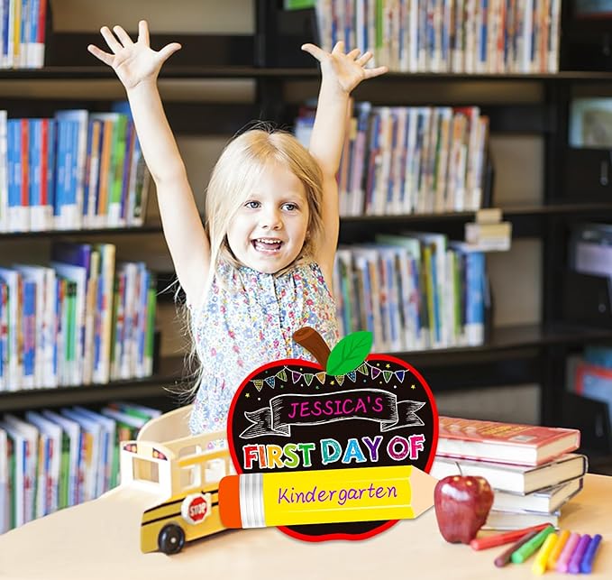 First Day of School Board Sign - Double Sided Apple First and Last Day of Preschool Kindergarten Chalkboard Sign Reusable & Erasable Back to School Supplies Photo Prop Gift for Kids