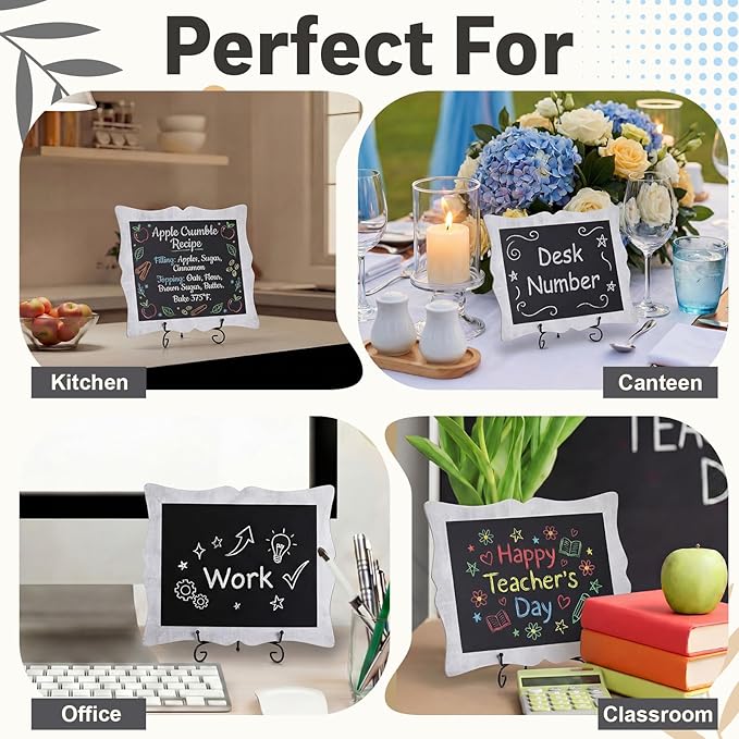 Novabright 2 Pack Small Chalkboard Sign with Easel 11" X13" Silver Border Hanging Freestanding Framed Chalkboard Tabletop Sign for Countertop Kitchen Weddings Restaurant Menus